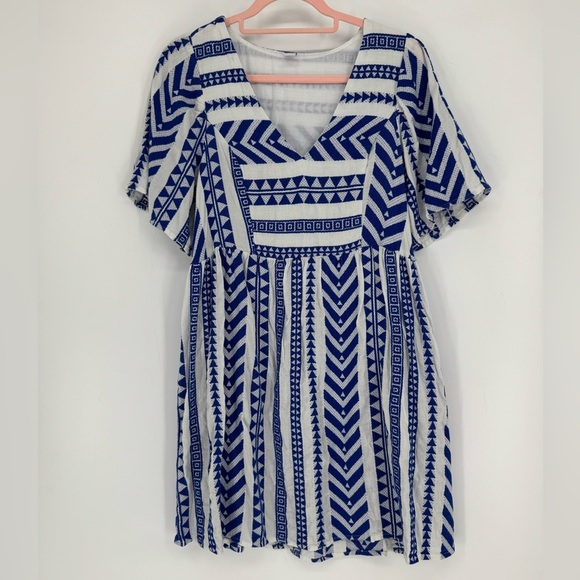Old Navy Dresses & Skirts - Old Navy Women's Royal Blue and  White Patterned Mini Dress Size Medium